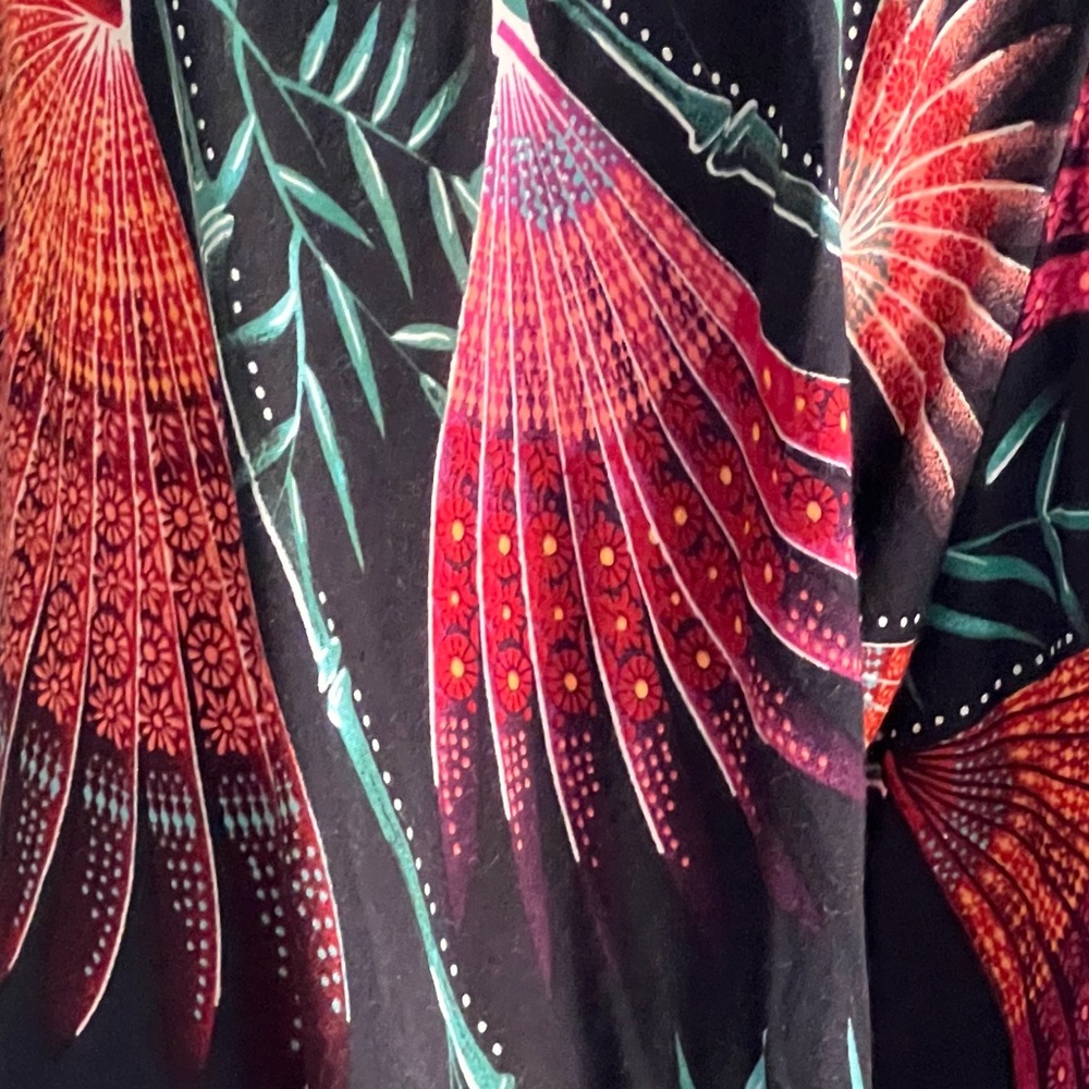 Farm Rio Black Long Flare Sleeves Top Flowy Tropical Floral Blouse Size Medium - Picture 4 of 13
